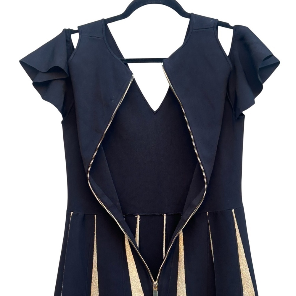 Ted Baker Wytney Black & Gold Cold Shoulder Skater Dress Size 3 - Picture 6 of 16